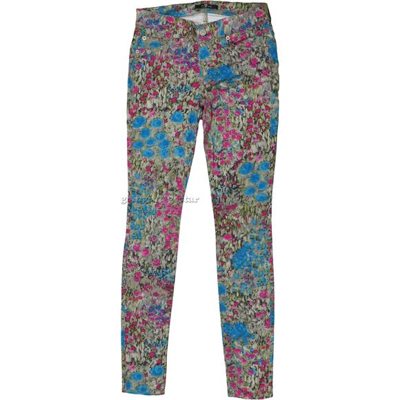 7 For All Mankind Floral Abstract Skinny Stretch Jeans 24 - Picture 2 of 5